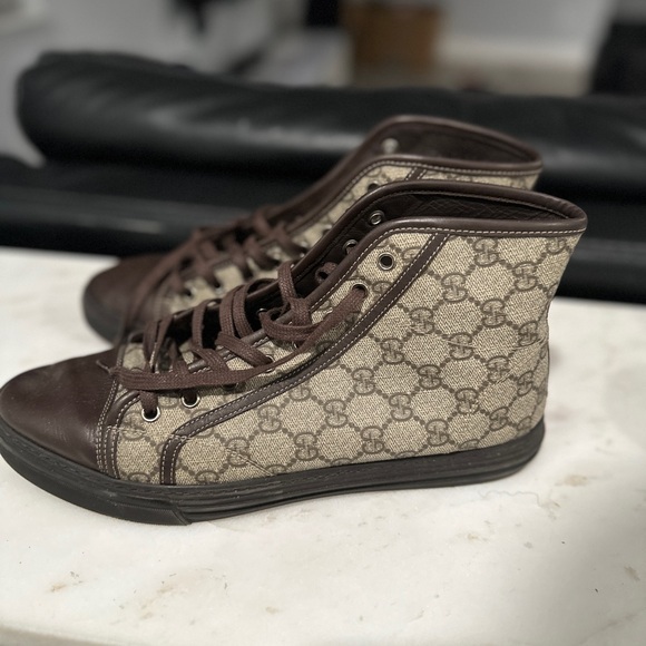 Gucci Brown/Grey GG Canvas High Top Sneakers Size 40 - Picture 4 of 9